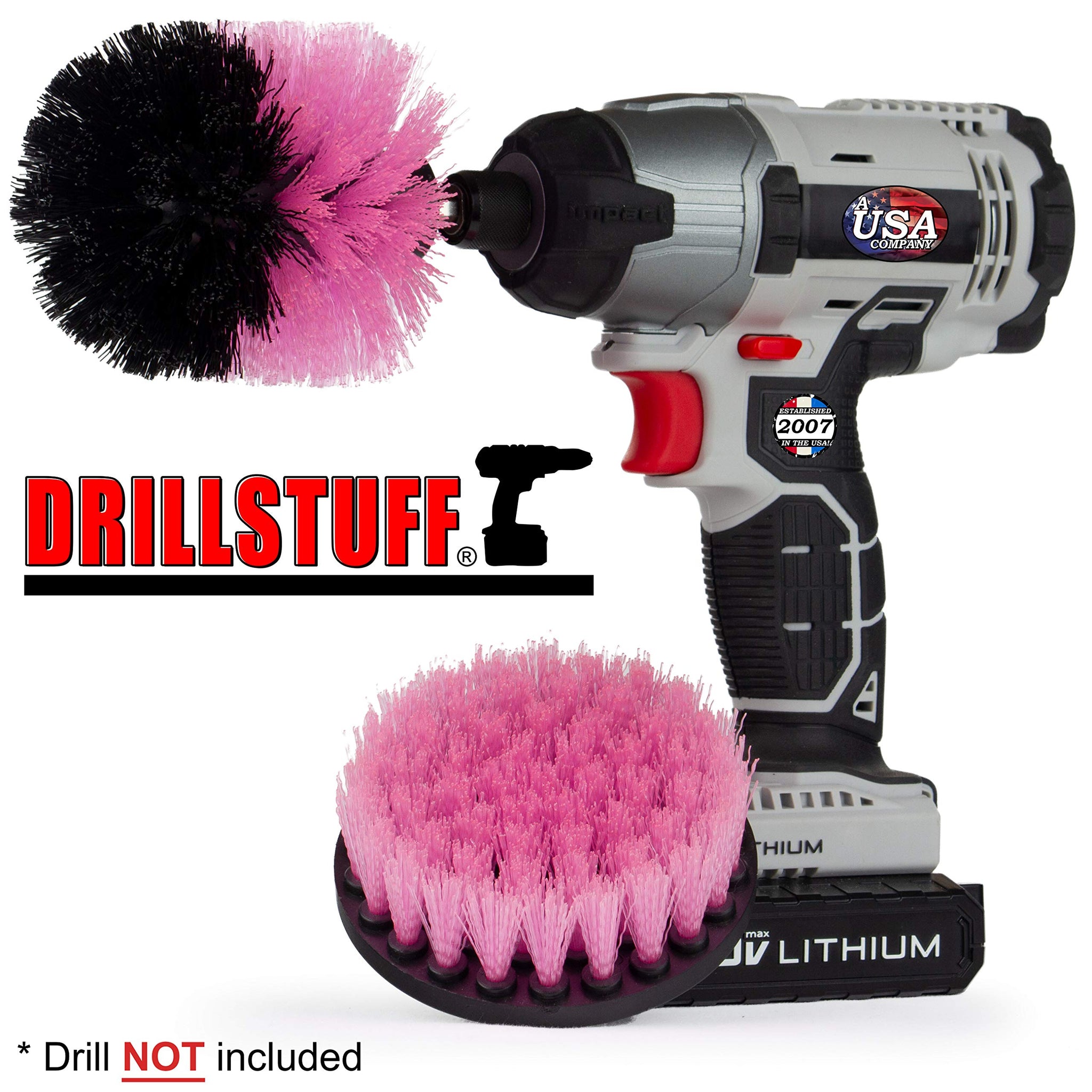 Drillstuff Cleaning Brush Kit - Includes 2-Piece Scrub Brush Set with Quick Change Shaft for Cordless Drills, Ideal for Bathrooms, Kitchens, and More