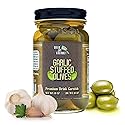 Green Jay Gourmet Garlic Stuffed Olives - Stuffed Green Olives for Cocktail Garnish & Cheese Board Recipes - Dirty Martini Olives & Cocktail Olives
