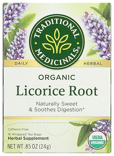 Traditional Medicinals Tea, Organic Licorice Root, Soothes the Digestive Tract & Promotes Respiratory Health - Kosher, Non-GMO, Caffeine-Free - 16 Tea