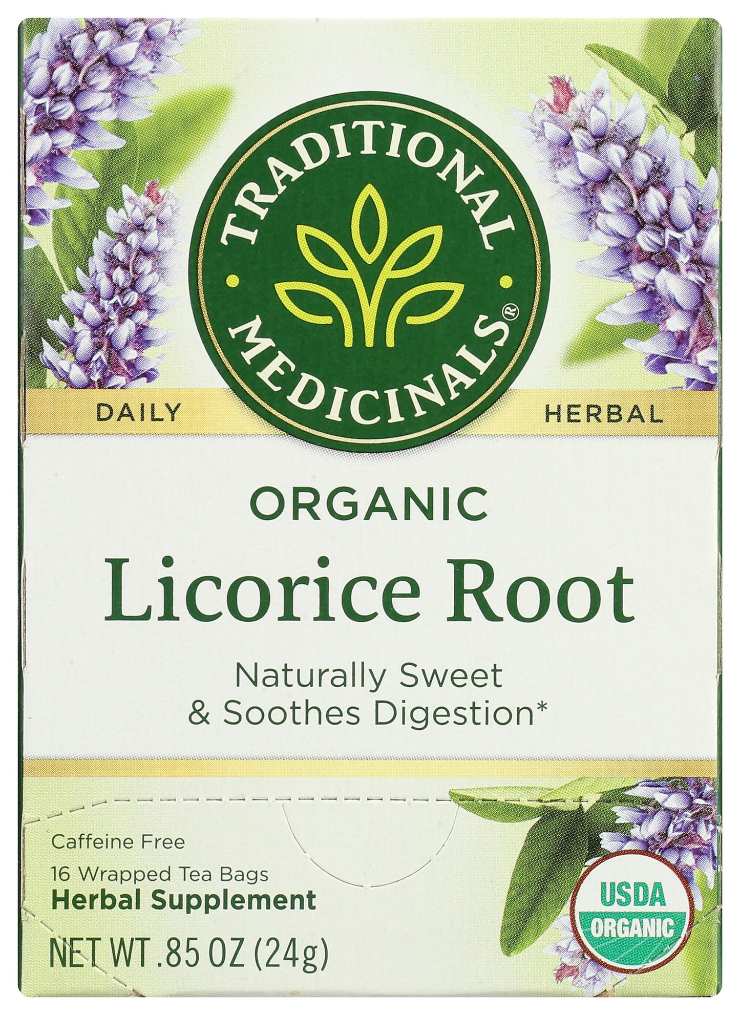 Traditional Medicinals Tea, Organic Licorice Root, Soothes the Digestive Tract & Promotes Respiratory Health - Kosher, Non-GMO, Caffeine-Free - 16 Tea