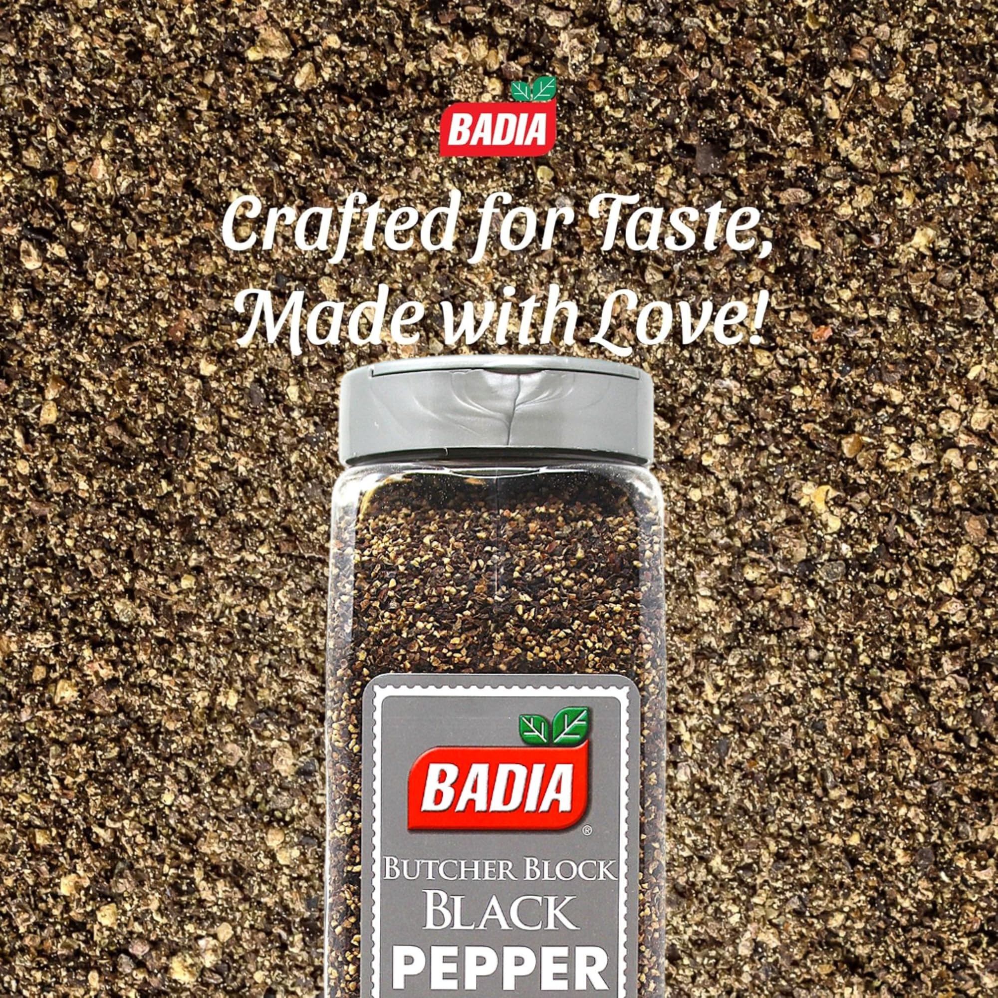 Badia Black Pepper Butcher Block, 16 oz - Coarse & Bold Pepper for Grilling, Cooking and Seasoning