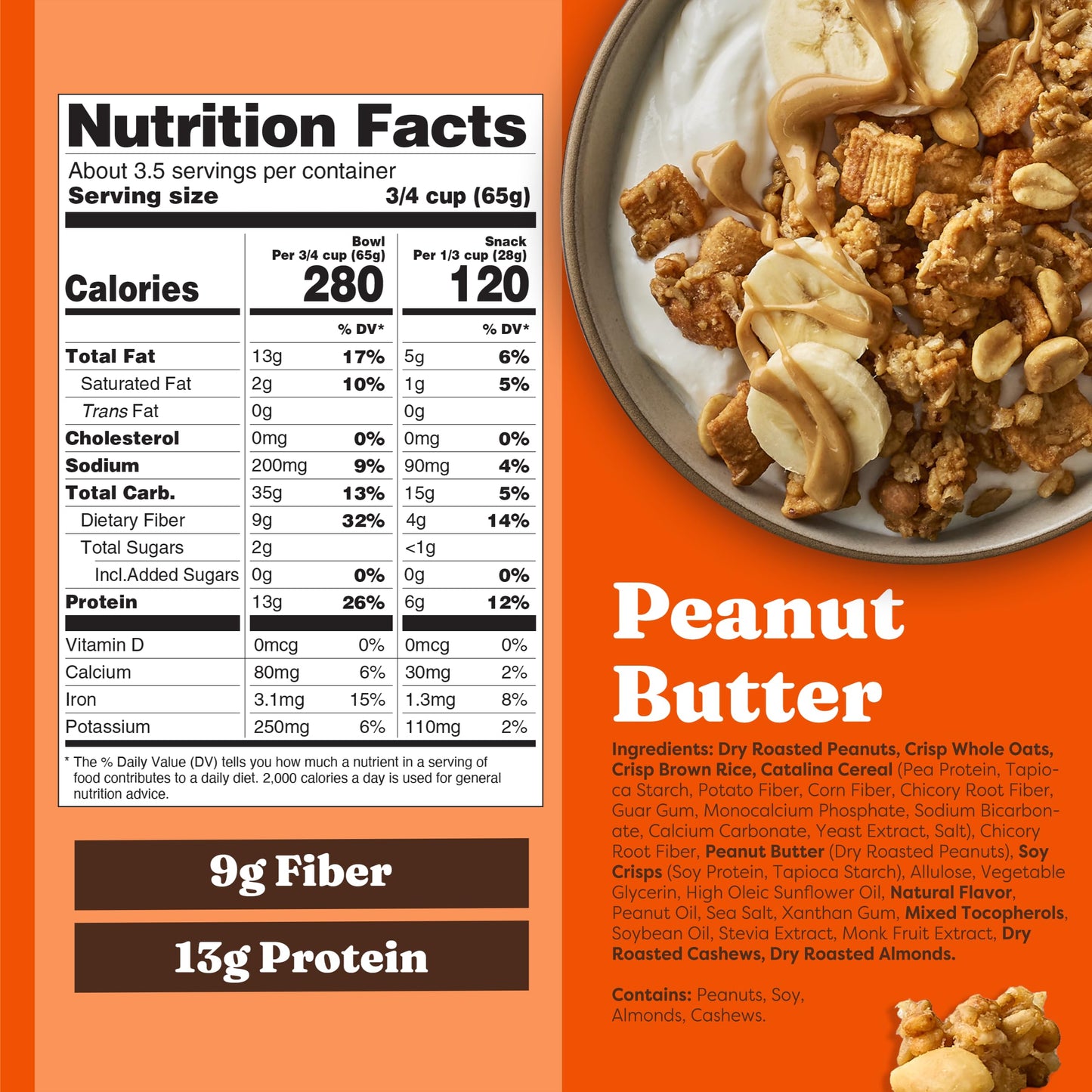 Catalina Crunch Protein Granola - Low Sugar Breakfast Cereal with 13g of Protein - Gluten Free, Keto Friendly - Peanut Butter - 8 oz. Bag (Pack of 1)