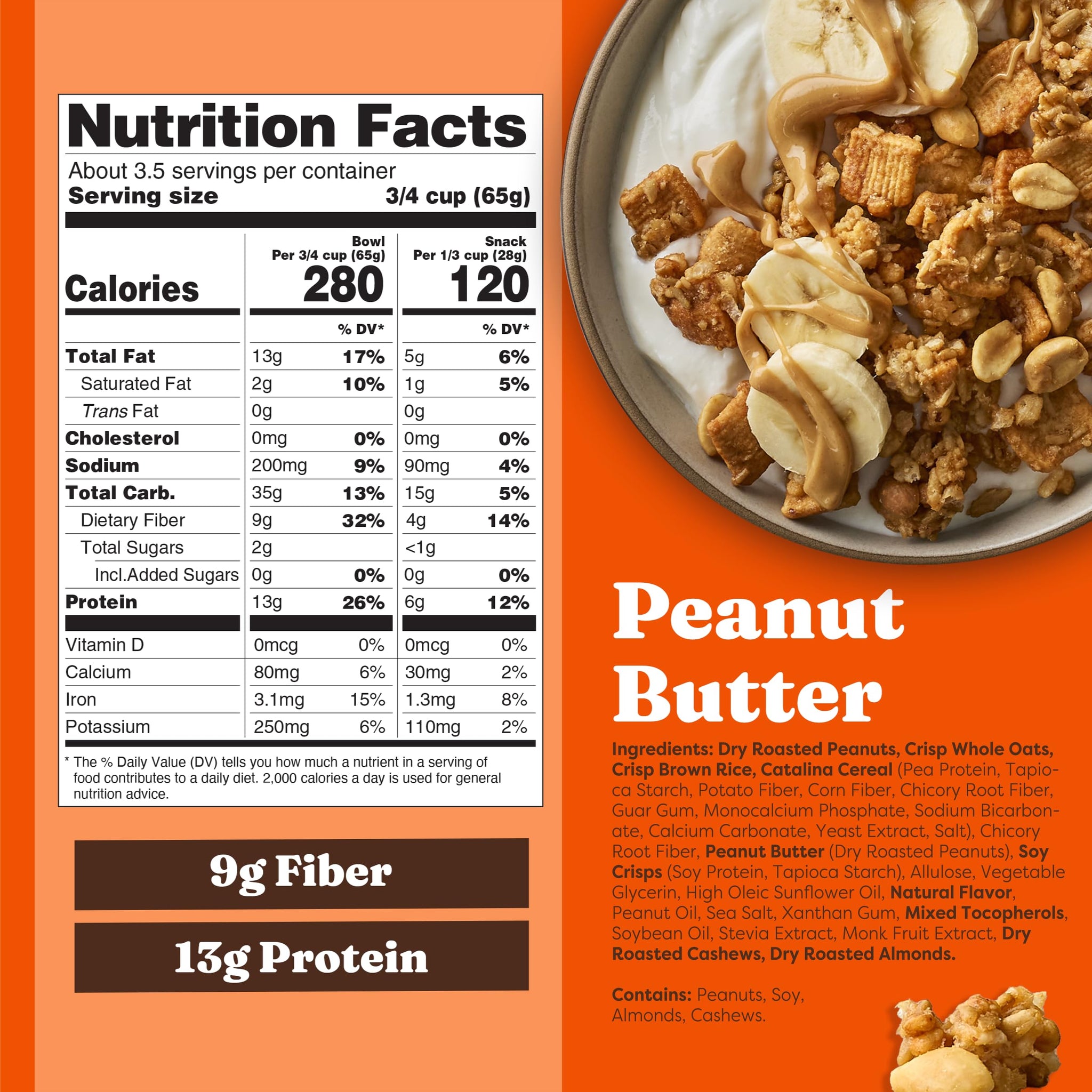 Catalina Crunch Protein Granola - Low Sugar Breakfast Cereal with 13g of Protein - Gluten Free, Keto Friendly - Peanut Butter - 8 oz. Bag (Pack of 1)