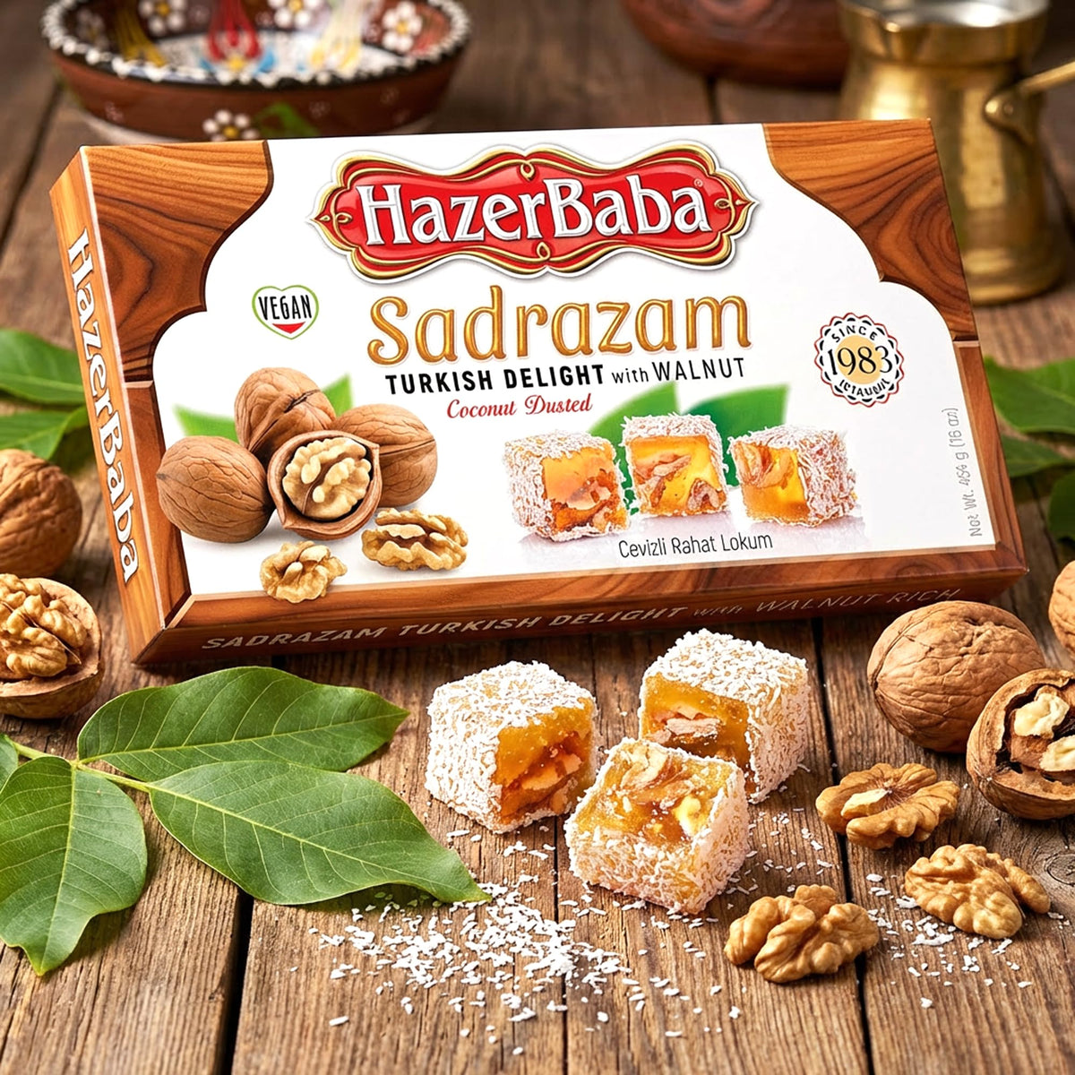 HazerBaba Coconut Dusted Turkish Delight Candy with Walnut, 16oz(Pack of 1)