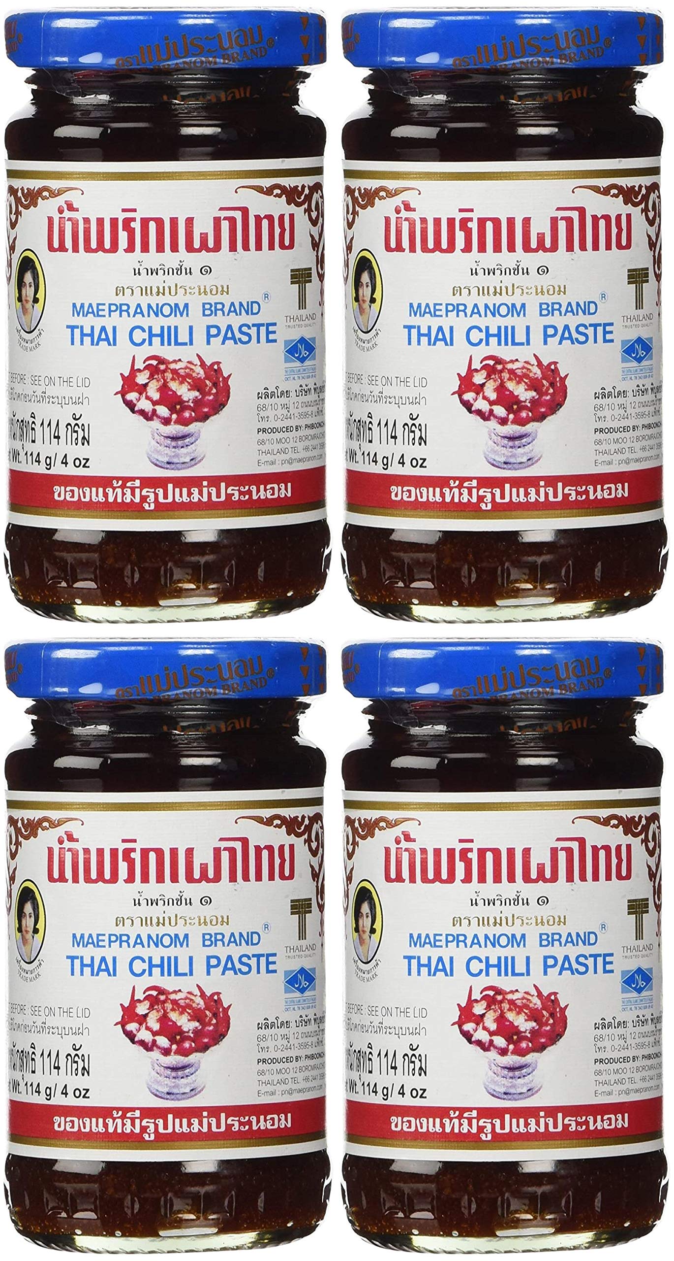 Mae Pranom Thai Chili Paste (Nam Prik Pao) 4 Oz. X 1 Jars Pack of 4