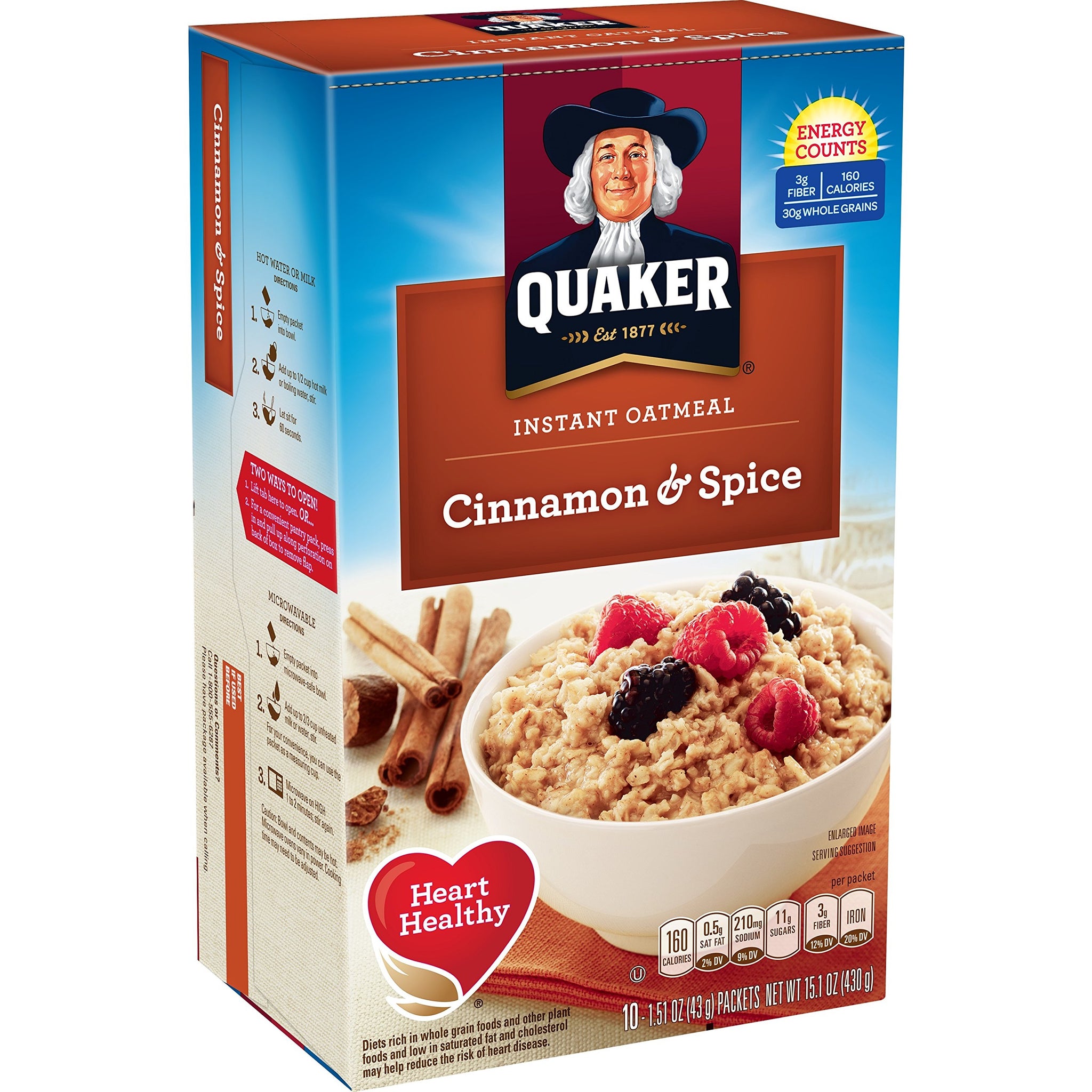 Quaker Instant Oatmeal Cinnamon & Spice, 10-Count Boxes (Pack of 4)