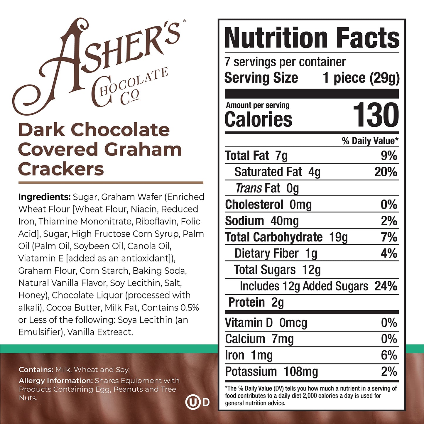 Asher's Chocolates Company, Chocolate Covered Graham Crackers, Made From the Finest Kosher Chocolate, Small Batches, Family Owned Since 1892 (7.15 oz