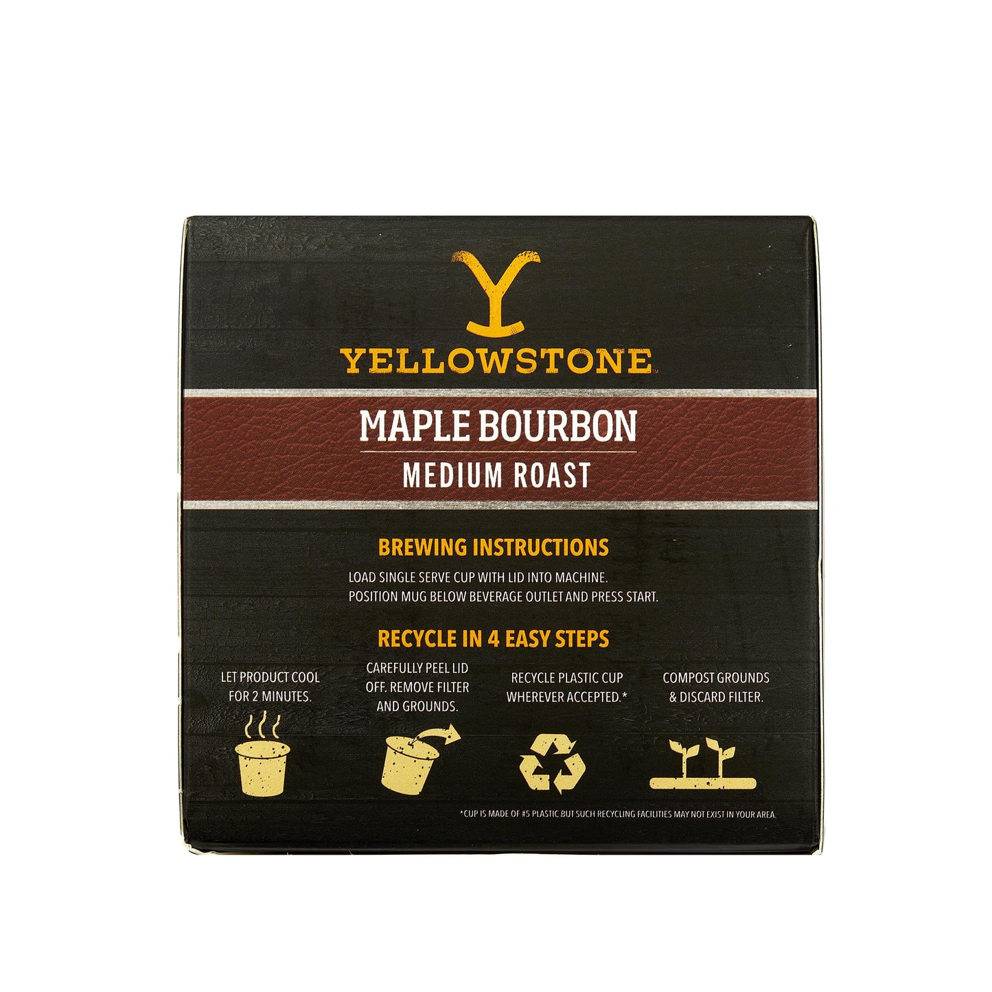 Yellowstone Maple Bourbon Medium Roast Coffee, Single Serve Recyclable Pods/Cups, 100% Arabica Beans, 36 Count