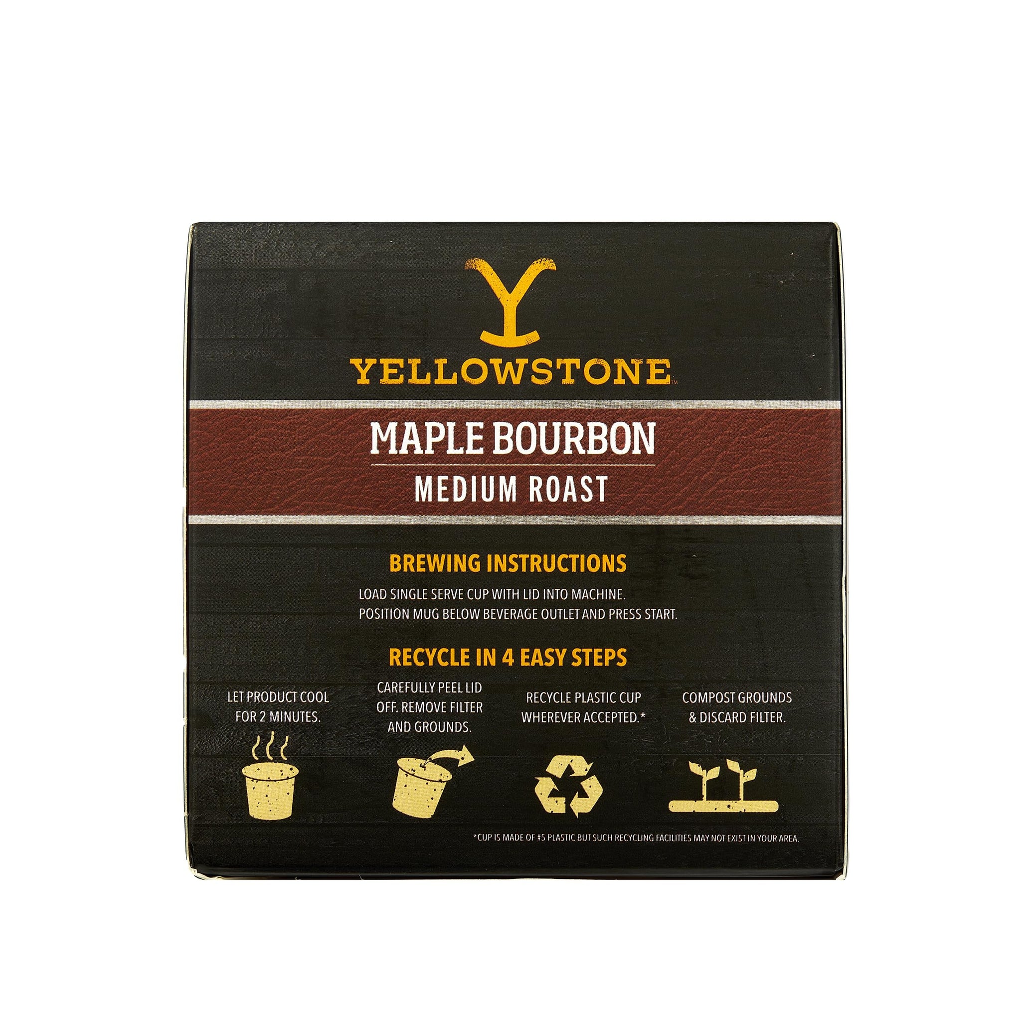 Yellowstone Maple Bourbon Medium Roast Coffee, Single Serve Recyclable Pods/Cups, 100% Arabica Beans, 36 Count