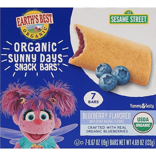 Earth's Best Organic Kids Snacks, Sesame Street Toddler Snacks, Organic Sunny Days Snack Bars for Toddlers 2 Years and Older, Blueberry with Other