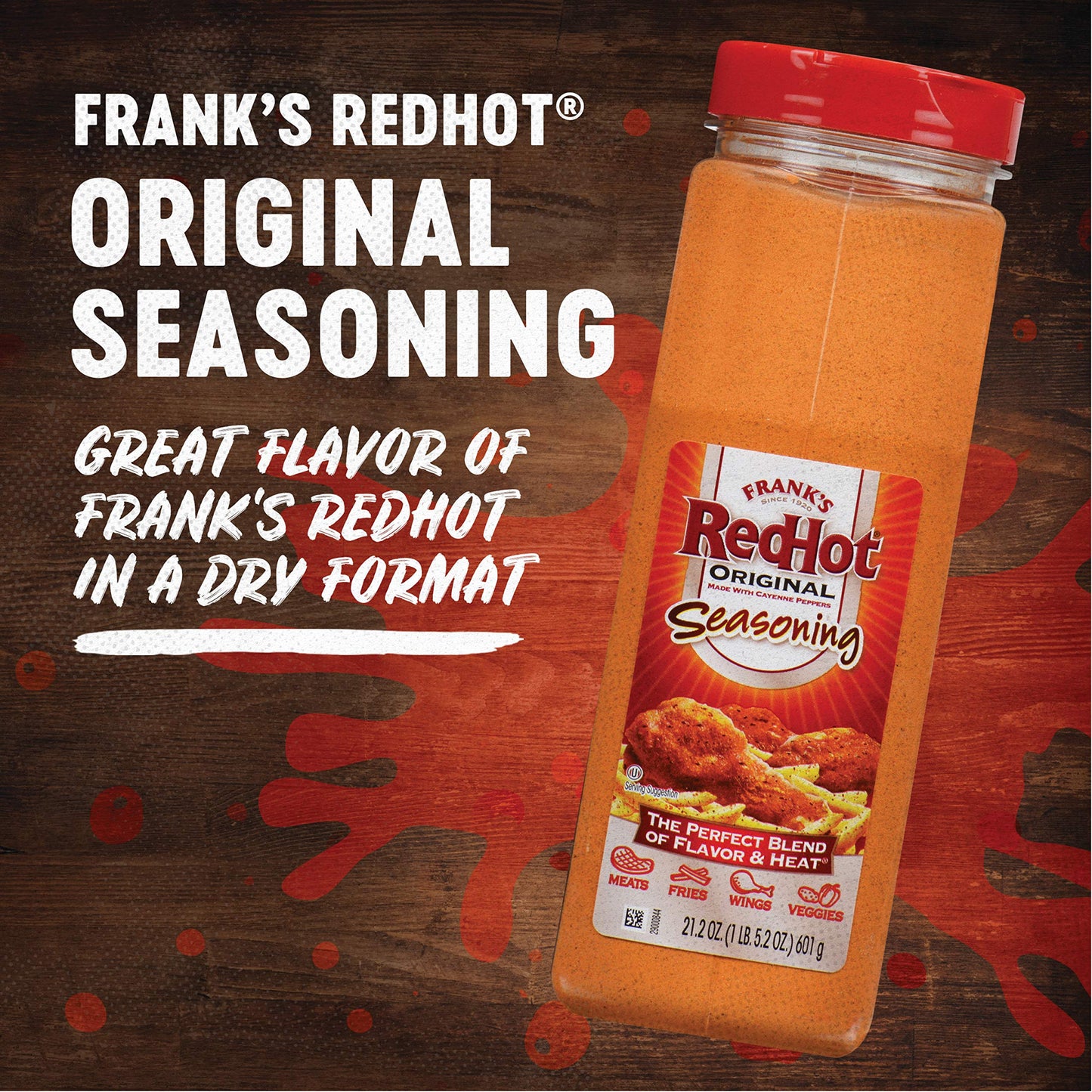 Frank's RedHot Original Seasoning, 21.2 oz - One 21.2 Ounce Container of Hot Sauce Seasoning Blend of Savory Garlic and Spicy Cayenne Pepper, Perfect