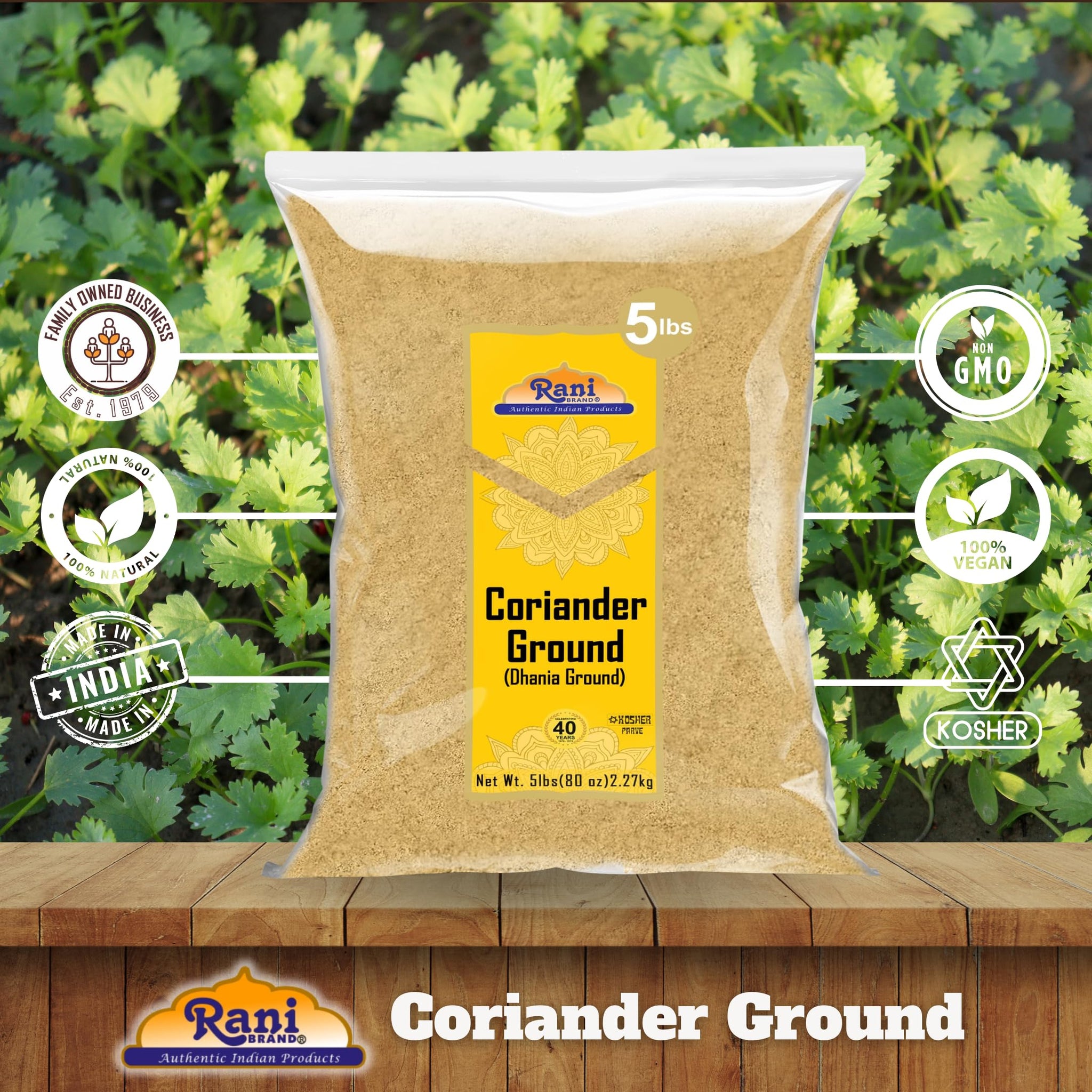 Rani Coriander Ground Powder (Indian Dhania) Spice 80oz (5lbs) 2.27kg Bulk ~ All Natural | Salt-Free | Vegan | No Colors | Gluten Friendly | NON-GMO |