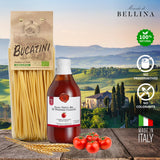 Mercato di Bellina Gourmet Pasta and Sauce Gift Set - Organic Bucatini Noodles with Authentic Italian Pasta Sauce - Italian Food Gifts Imported from
