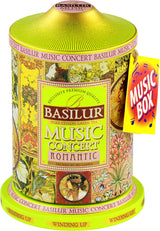 Basilur | Romantic Music Tin | Music Concert Collection | Pure Ceylon Green Tea with pineapple, rose petals, and flavors coffee & vanilla | Metal