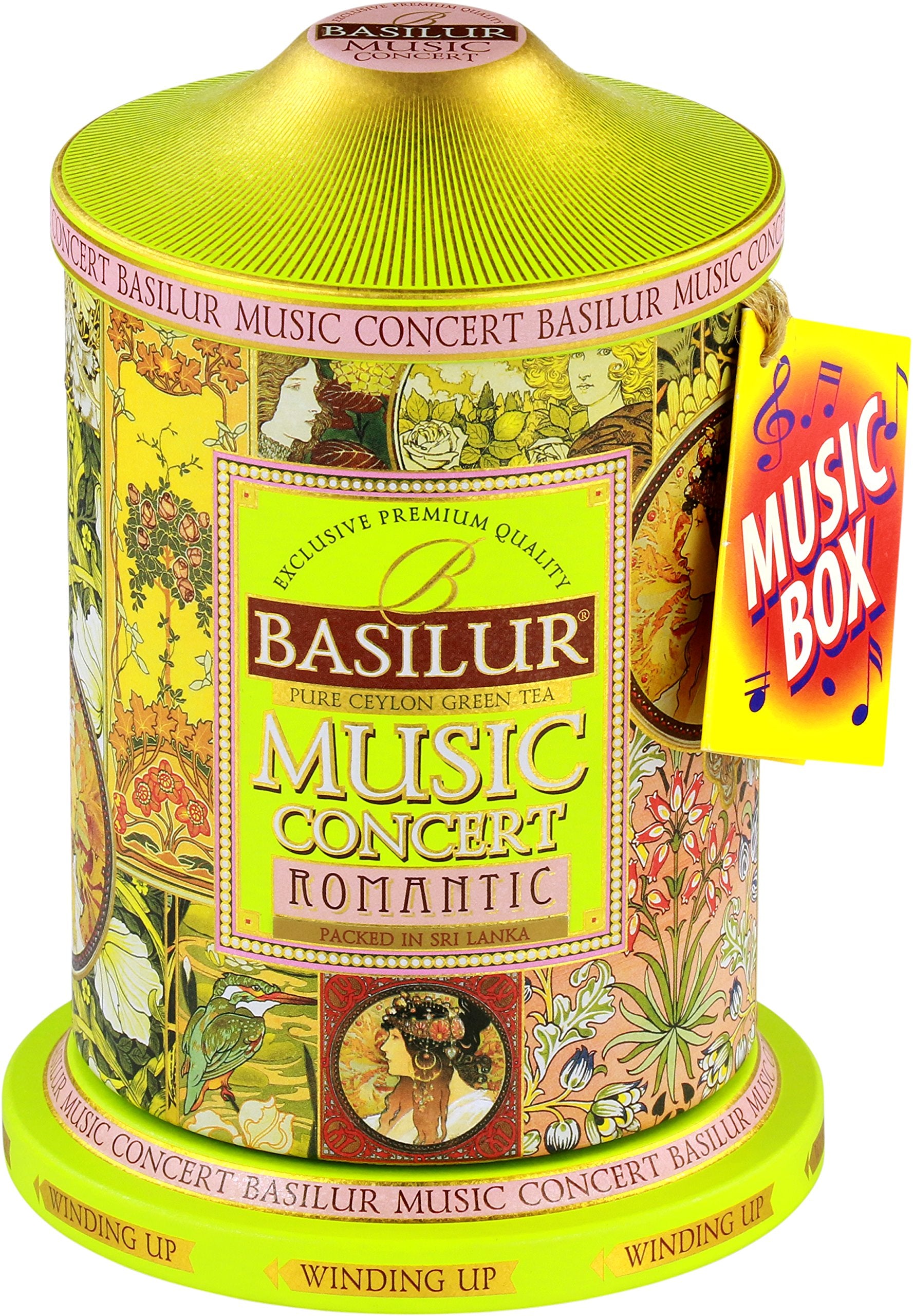 Basilur | Romantic Music Tin | Music Concert Collection | Pure Ceylon Green Tea with pineapple, rose petals, and flavors coffee & vanilla | Metal