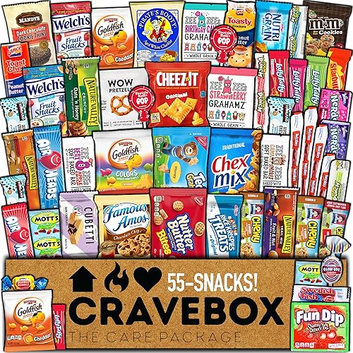 CRAVEBOX Snacks Box Variety Pack Care Package (55 Count) Treats Gift Basket Adults Kids Grandkids Guys Girls Women Men Boyfriend Birthday Cookies