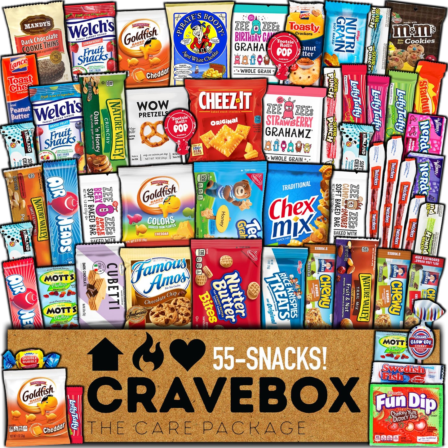 CRAVEBOX Snacks Box Variety Pack Care Package (55 Count) Treats Gift Basket Adults Kids Grandkids Guys Girls Women Men Boyfriend Birthday Cookies