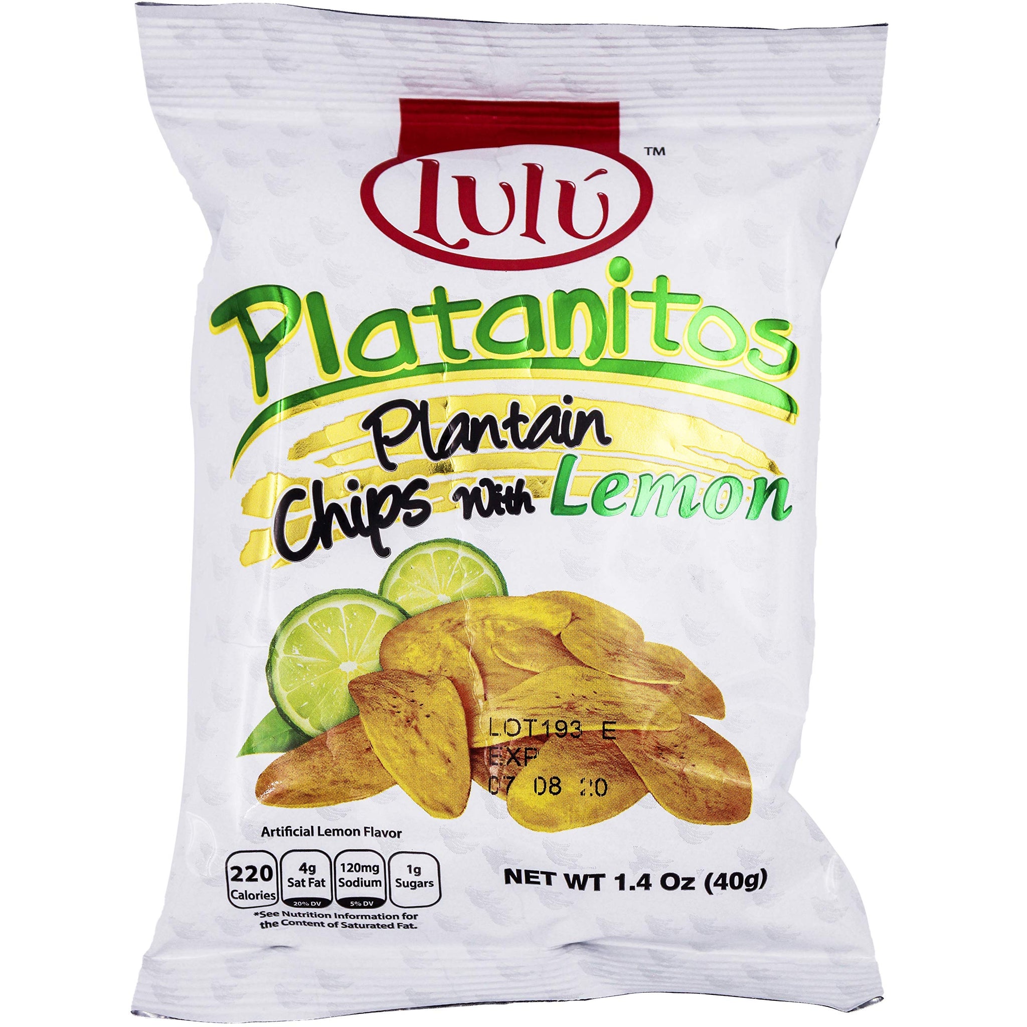 LULU Platanitos, Plantain Chips with Lemon, Gluten-Free, 1.4oz Bag (Pack of 24, Total of 33.6 Oz)