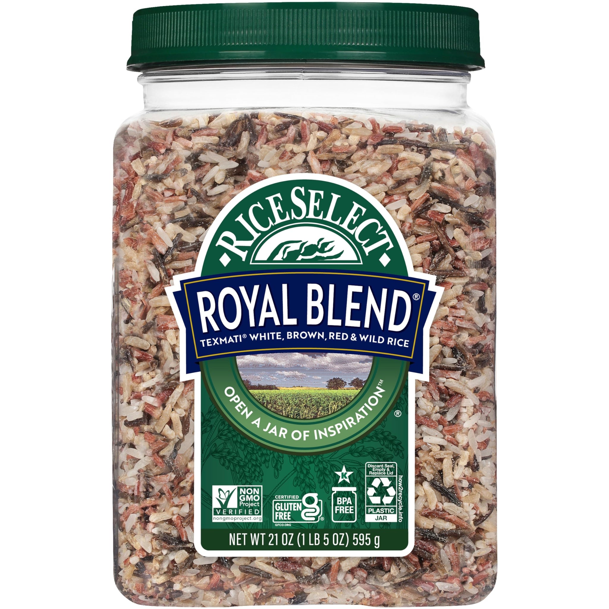 RiceSelect Royal Blend Rice, Premium Blend Of Texmati White, Brown, Red, And Wild Rice, Gluten-Free, Non-GMO, Kosher, 21oz Jar (Pack of 1)