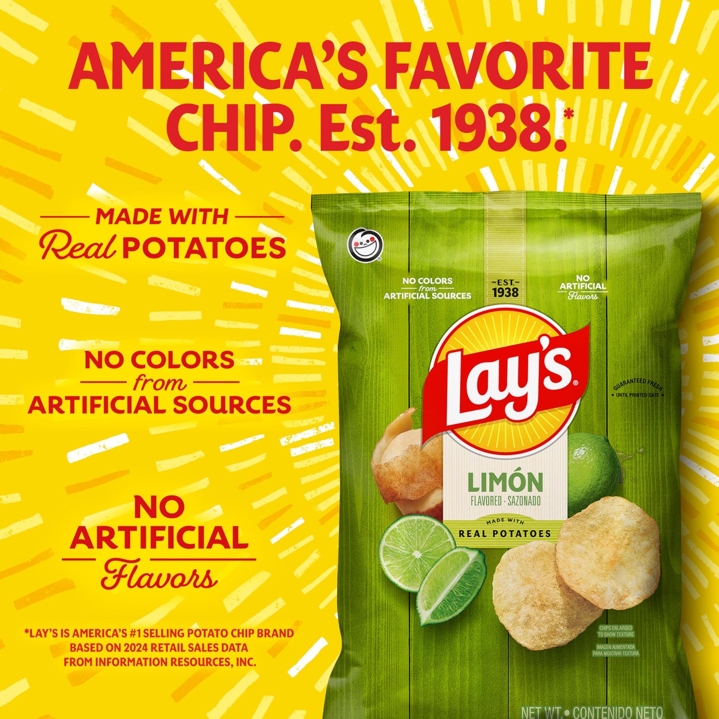 Lay's Potato Chips Limon, 12.5 Oz