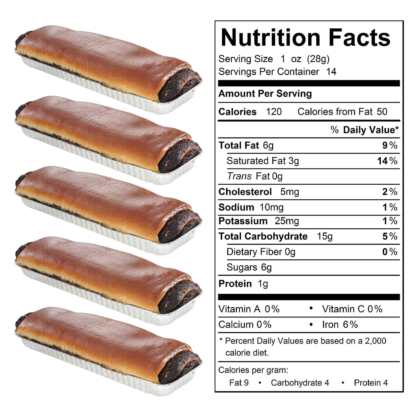 Reisman’s Bakery Poppy Seed Roll, Traditional Poppy Seed Filling, Dairy-Free Bakery Food, Delicious Dessert, Pack of 4, 15 Ounce Each