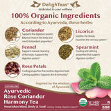 DelighTeas Organic Rose Coriander Harmony Tea | Ayurvedic Loose Leaf Herbal Tea | 60 Servings, 3oz. | Caffeine-free, Sugar-free, Non-GMO, Keto, Vegan