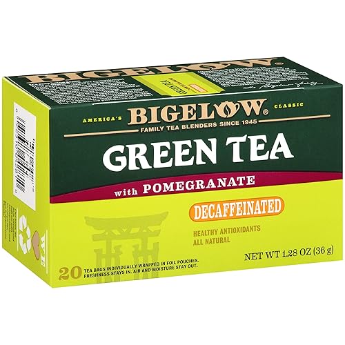 Bigelow Tea Decaffeinated Green Tea with Pomegranate Green Tea Bags, 20 Count Box (Pack of 6), Decaf Green Tea, 120 Tea Bags Total