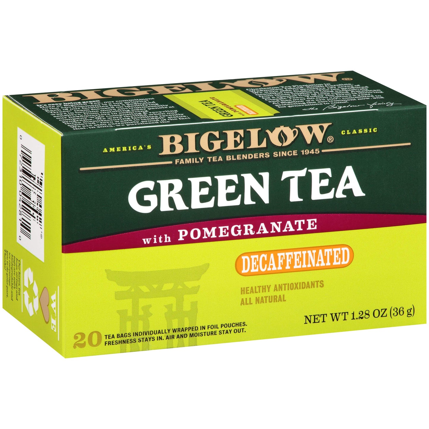 Bigelow Tea Decaffeinated Green Tea with Pomegranate Green Tea Bags, 20 Count Box (Pack of 6), Decaf Green Tea, 120 Tea Bags Total