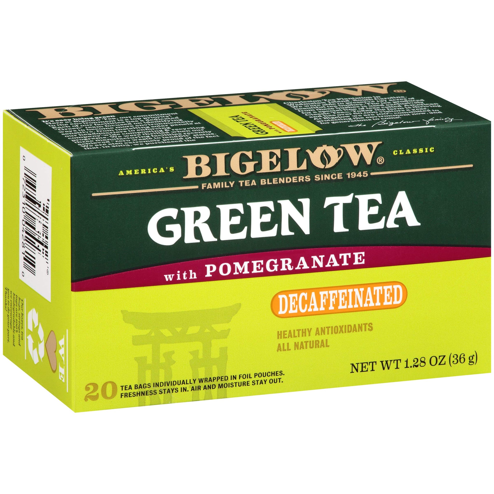 Bigelow Tea Decaffeinated Green Tea with Pomegranate Green Tea Bags, 20 Count Box (Pack of 6), Decaf Green Tea, 120 Tea Bags Total