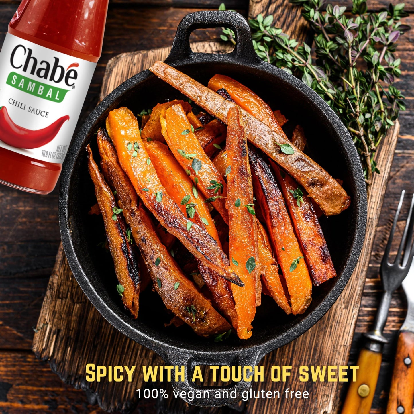 Chabé Sambal Chili Hot Sauce, 10.9 Oz, Spicy Sriracha Style, No MSG, Gluten Free, Vegan, Made with Chili & Garlic, Halal
