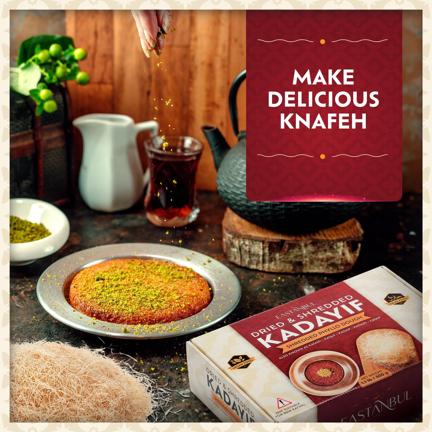 Eastanbul Dried & Chopped Kataifi Shredded Fillo Dough, Kurutulmus Kadayif Pastry Dough, Ingredient for The Viral Dubai Pistachio Chocolate Bar