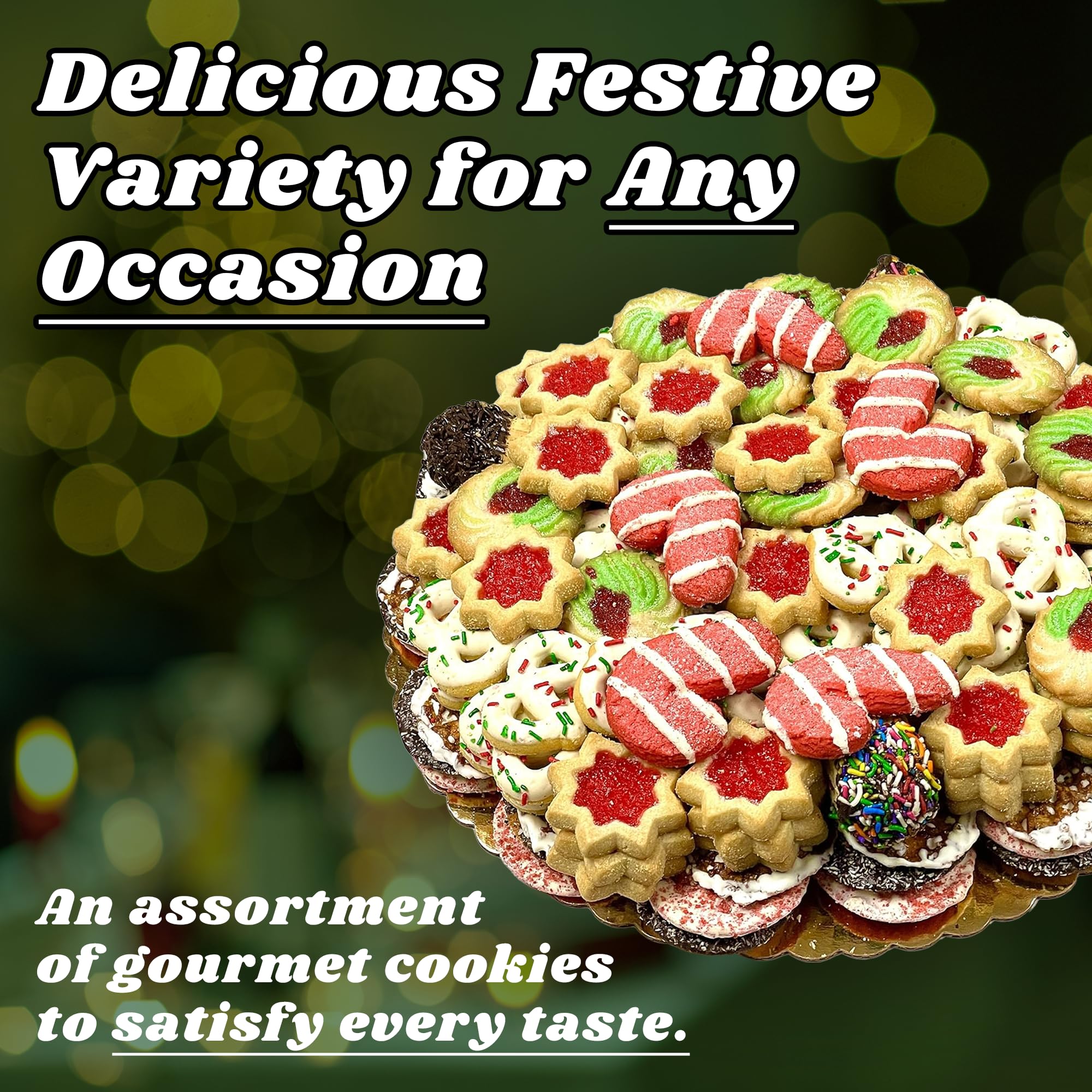 Best Cookies - 3 lb. Gourmet Christmas Cookies Platter with 75+ cookies, Christmas Gift Baskets, Christmas Basket of Assortment Cookies for Christmas