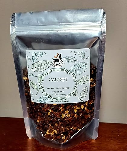 Ginger Tea Carrot Tea Orange Peel | Caffeine Free | Vitamins Rich | All Natural | 4oz Bulk Bag - 60 Cups | Herbal Tea | Loose Tea | Wellness Tea |