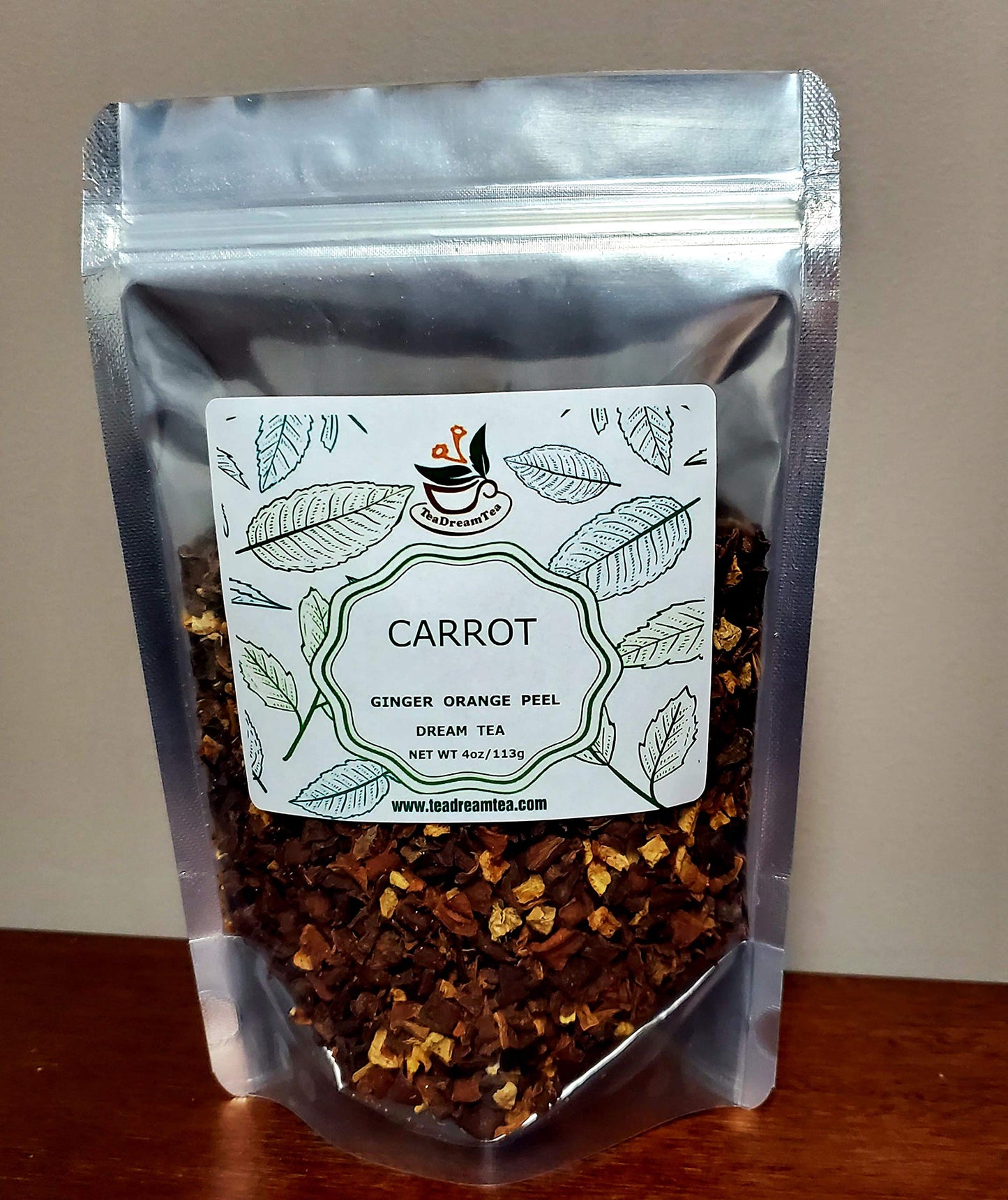 Ginger Tea Carrot Tea Orange Peel | Caffeine Free | Vitamins Rich | All Natural | 4oz Bulk Bag - 60 Cups | Herbal Tea | Loose Tea | Wellness Tea |