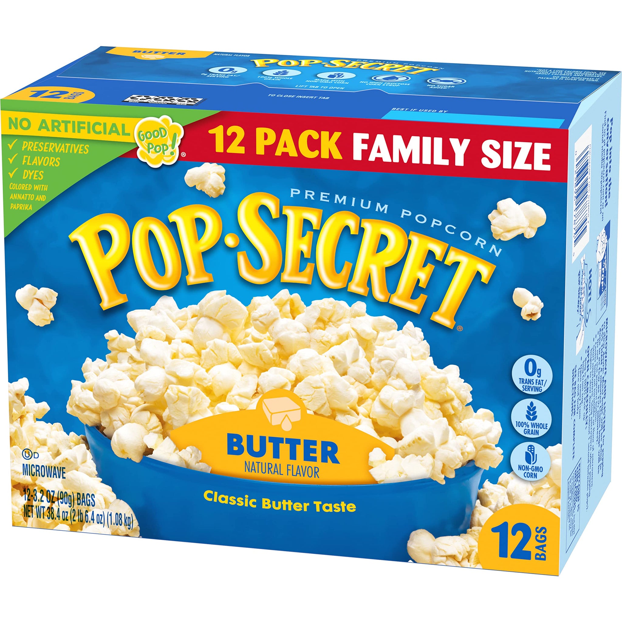Pop Secret Butter Microwave Popcorn 12ct (3.2oz Bags), 38.4oz Box (Pack of 1)