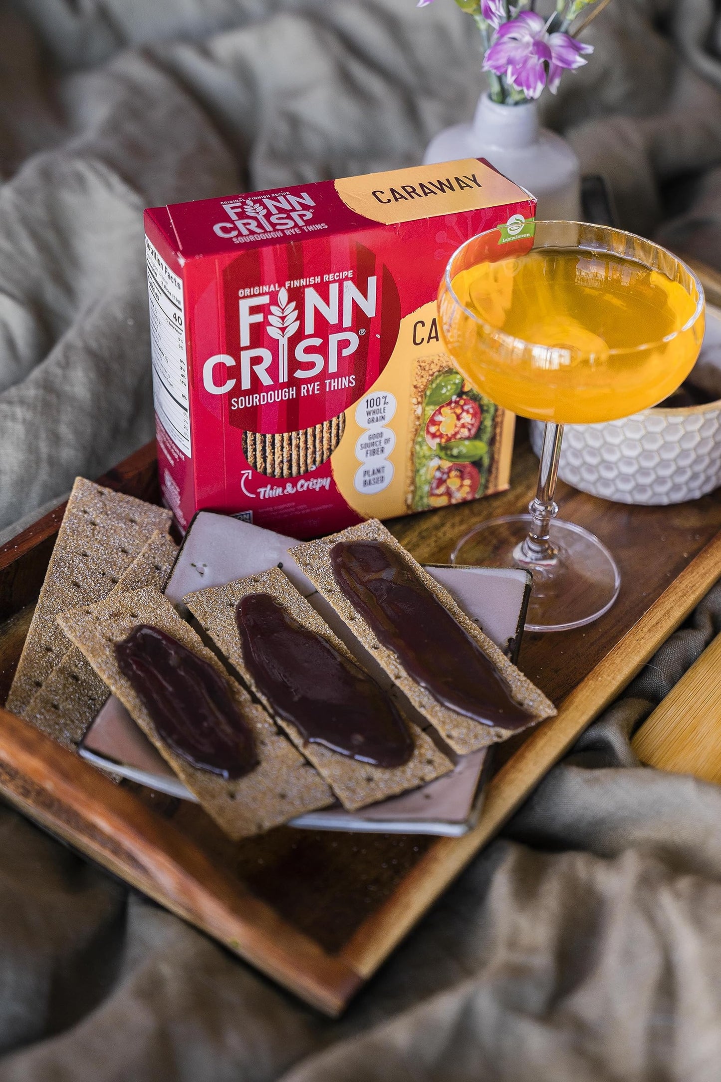 Finn Crisps Rye Crispbread with Caraway 7oz | Thin, Crispy Rye Flatbreads with Caraway | Authentic Finnish Sourdough Crispbread | Caraway Rye Crackers