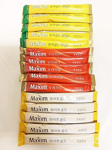 Korean Maxim White Gold/Mocha Gold Mild/Original Instant Coffee Mix Variety Sample Combo Combination 15 Sticks