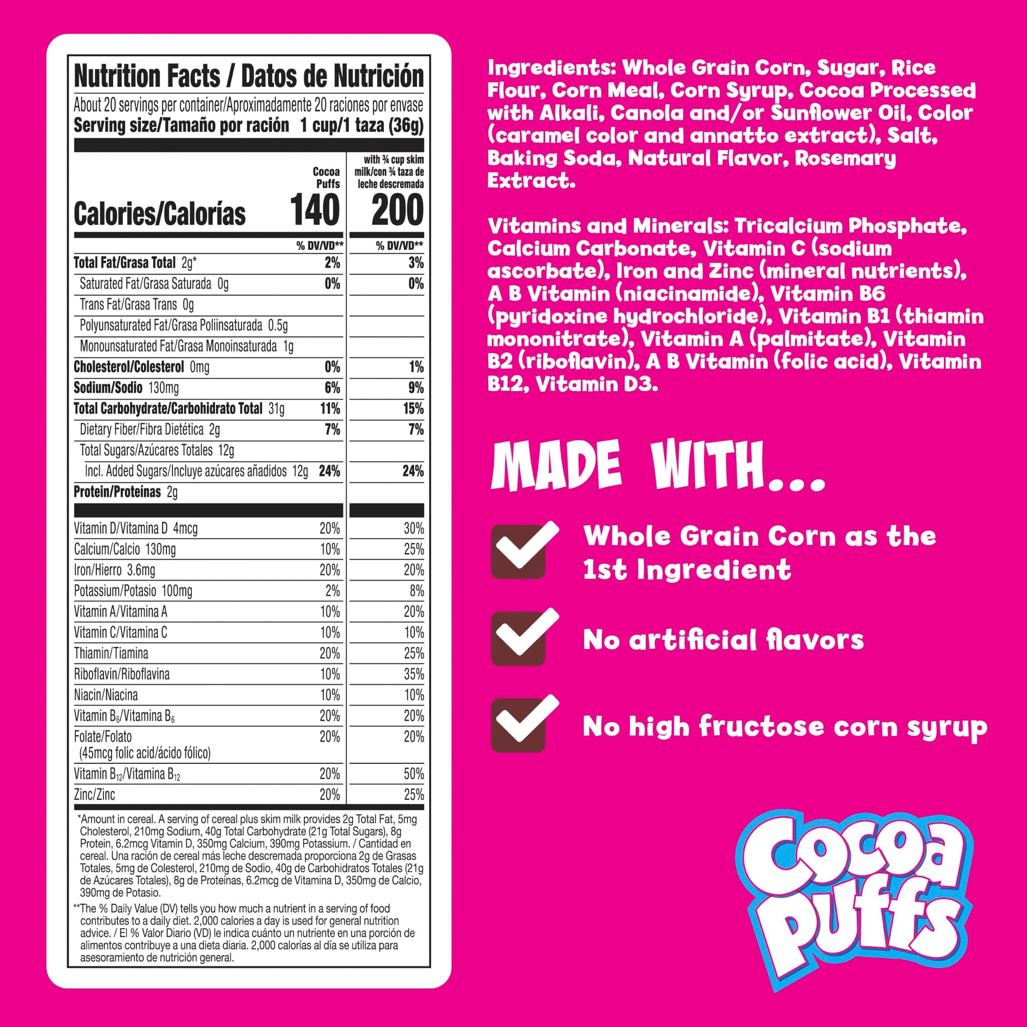 Cocoa Puffs, Chocolatey Breakfast Cereal, Made with Whole Grain, Mega Size, 25.8 oz