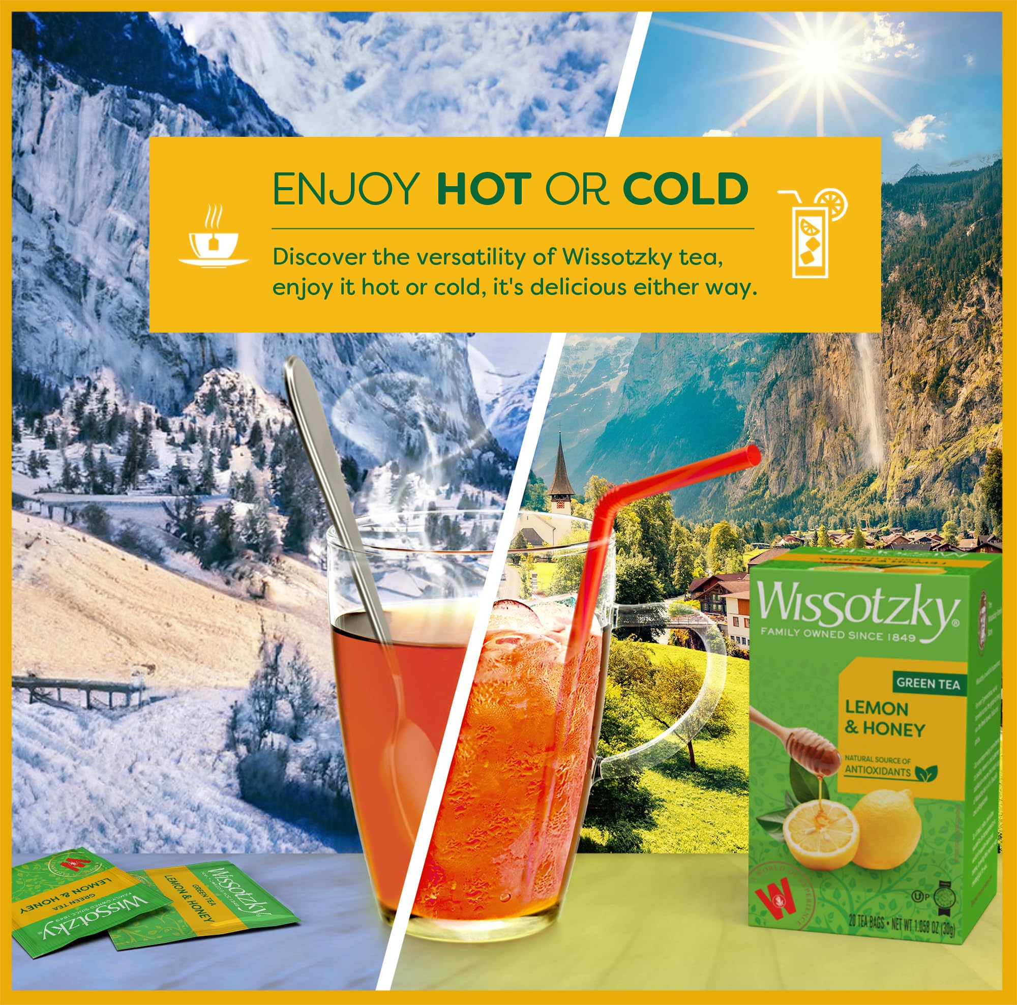 Wissotzky Lemon & Honey Green Tea, 20 Tea Bags | Antioxidant Rich | Soothing Honey Lemon Tea Blend | Green Tea Bags (1)