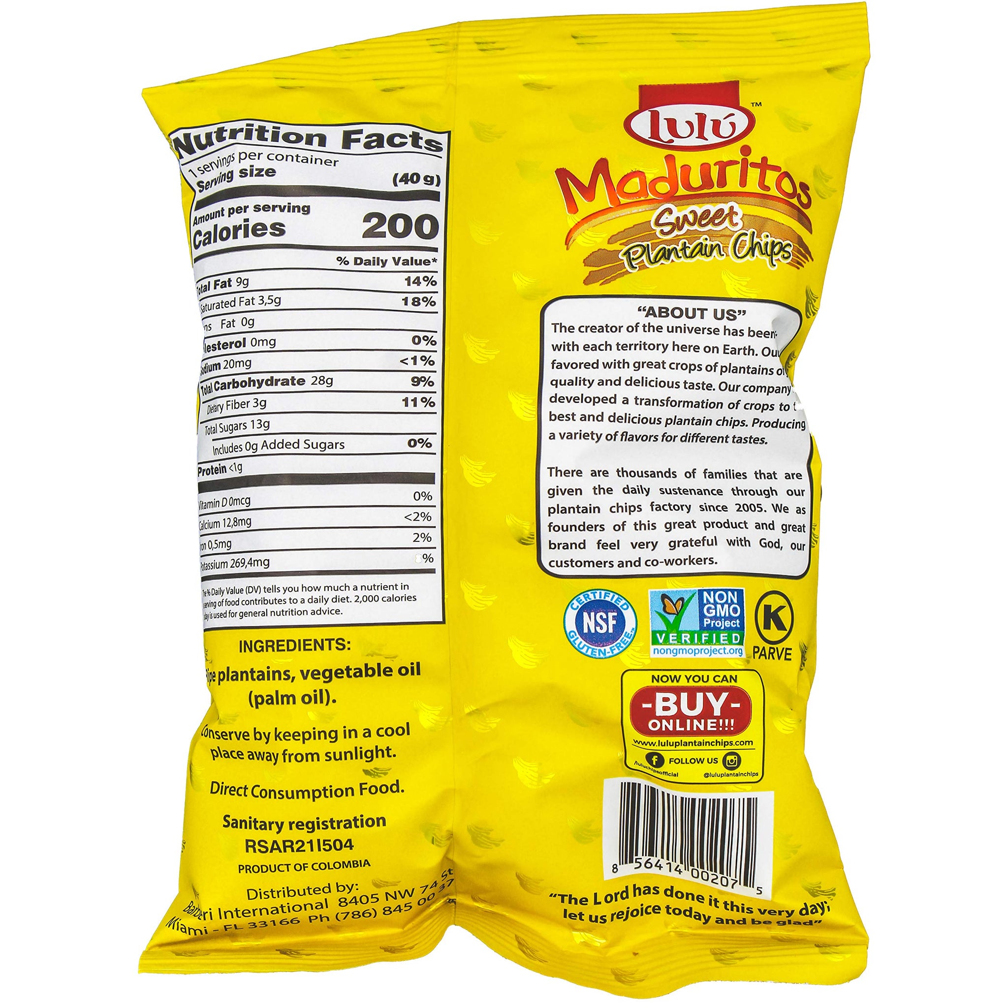 LULU Maduritos Sweet Plantain Chips, Gluten-Free, 1.4oz Bag (Pack of 24, Total of 33.6 Oz)