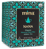Mina Nana Organic Moroccan Mint Herbal Tea, 15 Biodegradable Sachets - Refreshing Moroccan Mint Tea Bags, Herbal Tea, Caffeine-Free Tea Bags