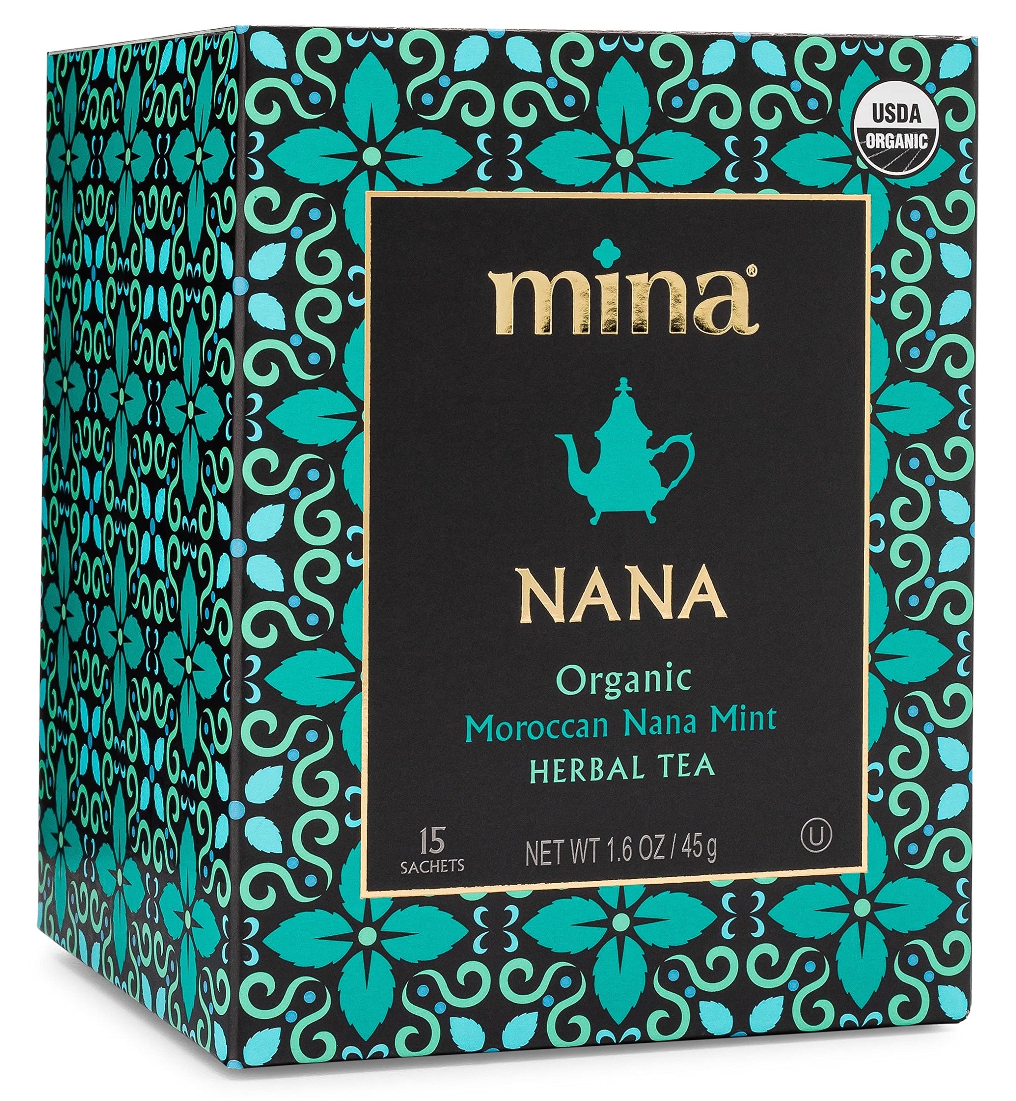 Mina Nana Organic Moroccan Mint Herbal Tea, 15 Biodegradable Sachets - Refreshing Moroccan Mint Tea Bags, Herbal Tea, Caffeine-Free Tea Bags