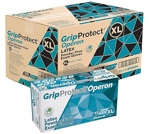 GripProtect® Operon Latex Exam Gloves, Disposable, Textured, Medical, Automotive, Janitorial, Home (1000/Cs) (X-Large)
