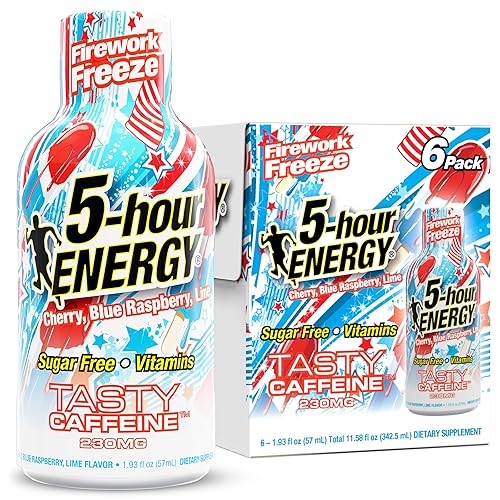 5-hour ENERGY FIREWORK FREEZE Flavor, 6 Count, 1.93 Fl Oz Energy Shot, Extra Strength, Amino Acids, Essential B Vitamins, Sugar Free and Zero Calories