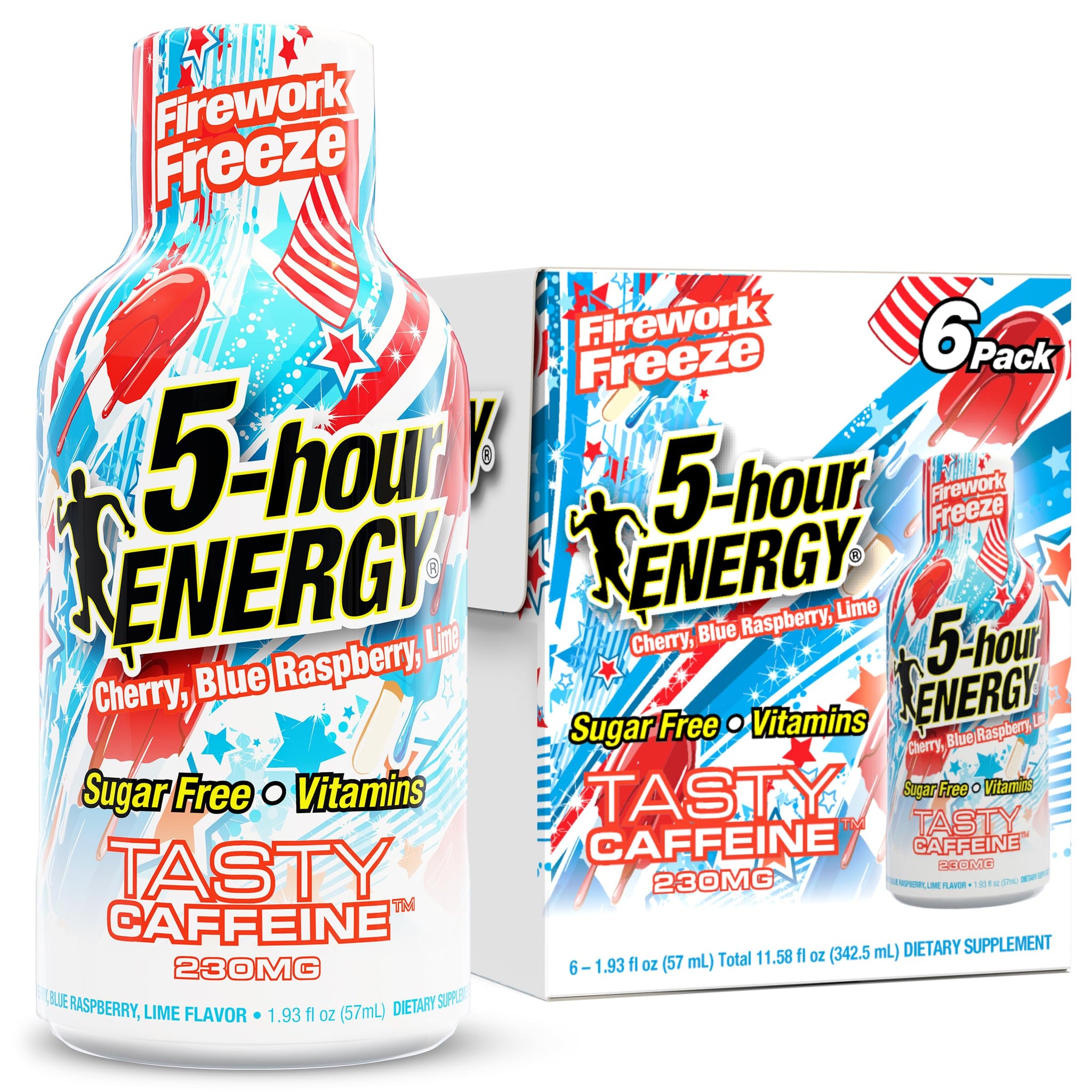 5-hour ENERGY FIREWORK FREEZE Flavor, 6 Count, 1.93 Fl Oz Energy Shot, Extra Strength, Amino Acids, Essential B Vitamins, Sugar Free and Zero Calories