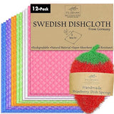 [12Pack+1Loofah Dish Sponge] 100% Natural Biodegradable Swedish Dishcloths for Kitchen | No-Discoloration, No-Odor, Super Absorbent Dish Sponge |