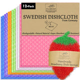 [12Pack+1Loofah Dish Sponge] 100% Natural Biodegradable Swedish Dishcloths for Kitchen | No-Discoloration, No-Odor, Super Absorbent Dish Sponge |