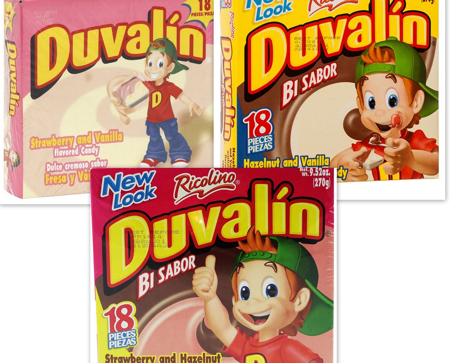 Duvalin Candy Variety Bundle, 9.52 oz box (Pack of 3) includes 1-Box Strawberry & Hazelnut + 1-Box Hazelnut & Vanilla + 1-Box Strawberry & Vanilla (54