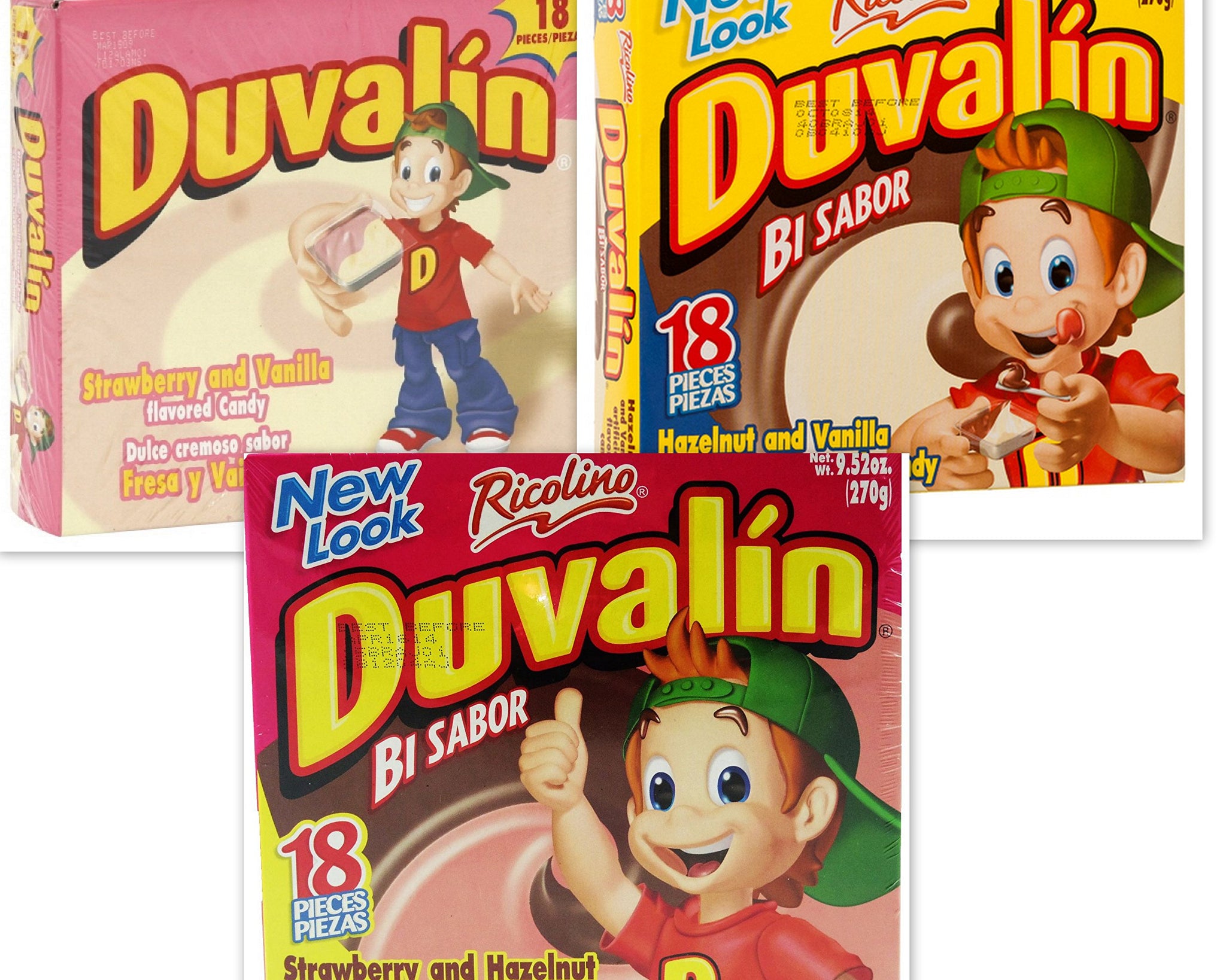 Duvalin Candy Variety Bundle, 9.52 oz box (Pack of 3) includes 1-Box Strawberry & Hazelnut + 1-Box Hazelnut & Vanilla + 1-Box Strawberry & Vanilla (54