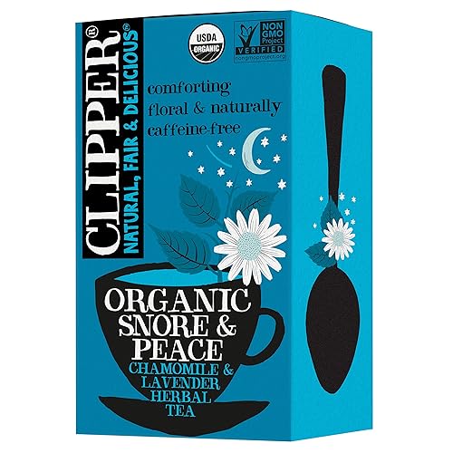 Clipper Tea Snore and Peace Chamomile & Lavender Herbal Tea - Caffeine Free, USDA Organic, Great Hot or Iced - Comfortingly Floral, Natural, Fair